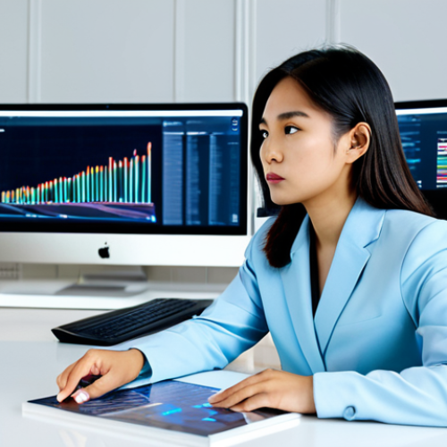 Home 11 A focused young female professional, of Southeast Asian descent, in a smart casual business outfit, seated at a modern desk in a minimalist digital content studio. She is engaged with multiple holographic screens displaying data analytics, social media feeds, and creative content designs. Her expression is thoughtful and composed, subtly suggesting the curation of influential narratives. The background is clean and organized, with soft ambient lighting. The image emphasizes digital sophistication and quiet power. perfect anatomy, correct proportions, natural pose, well-formed hands, proper finger count, natural body proportions, safe for work, appropriate content, fully clothed, professional dress, modest clothing, high quality, professional photography.